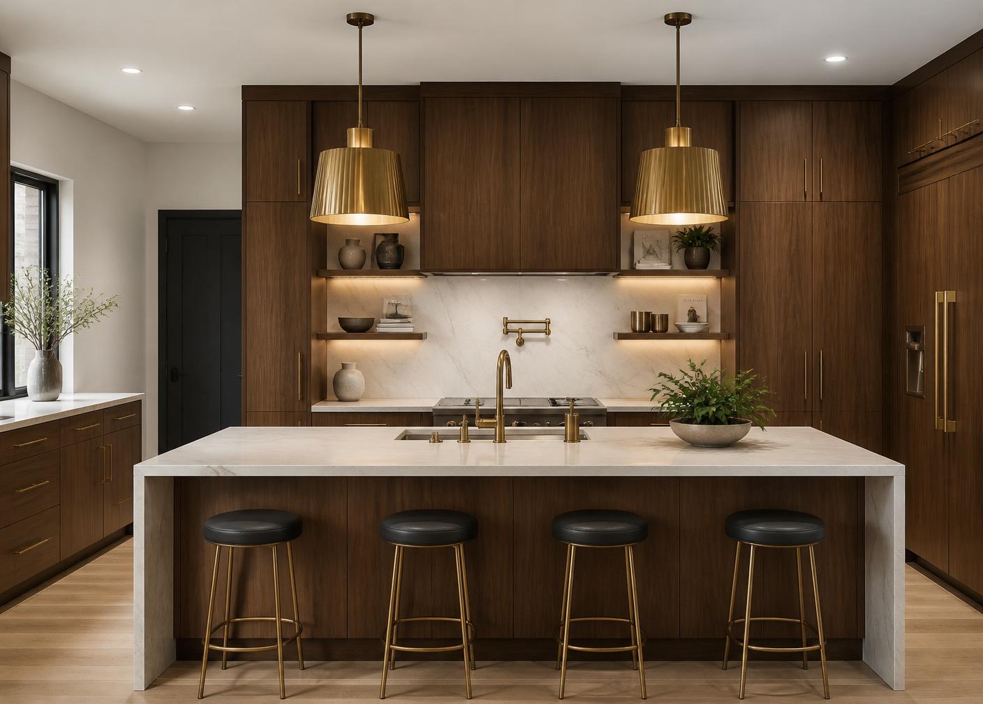 Walnut Chef's Kitchen — finished custom cabinetry installed on site
